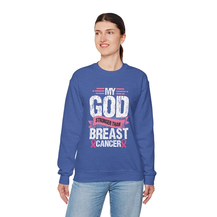 Breast Cancer Awareness Crewneck Sweatshirt, God is Stronger Than Breast Cancer, Inspirational Gift, Unisex Pullover, Support Awareness