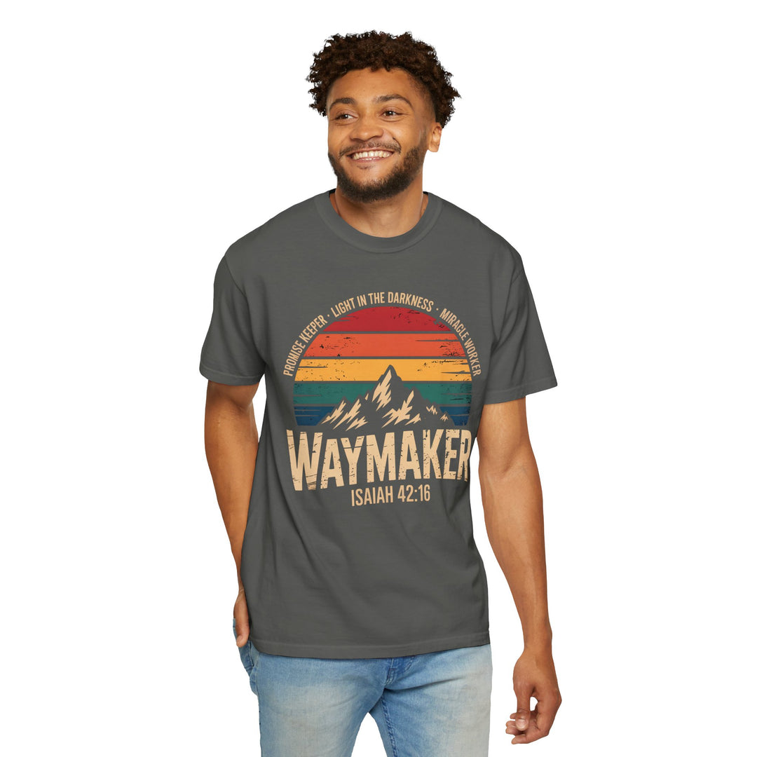 Waymaker Retro Christian T-Shirt - Isaiah 42:16 Vintage Sunset Design