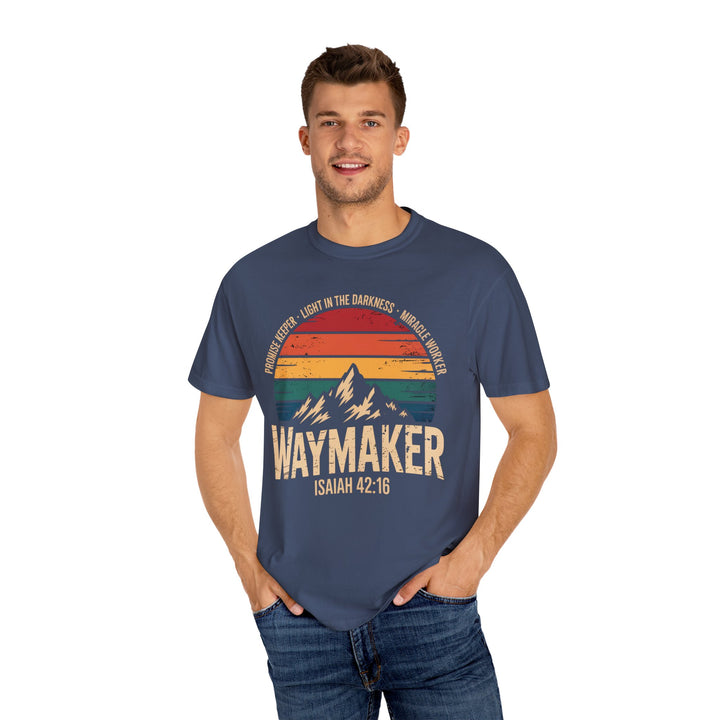 Waymaker Retro Christian T-Shirt - Isaiah 42:16 Vintage Sunset Design