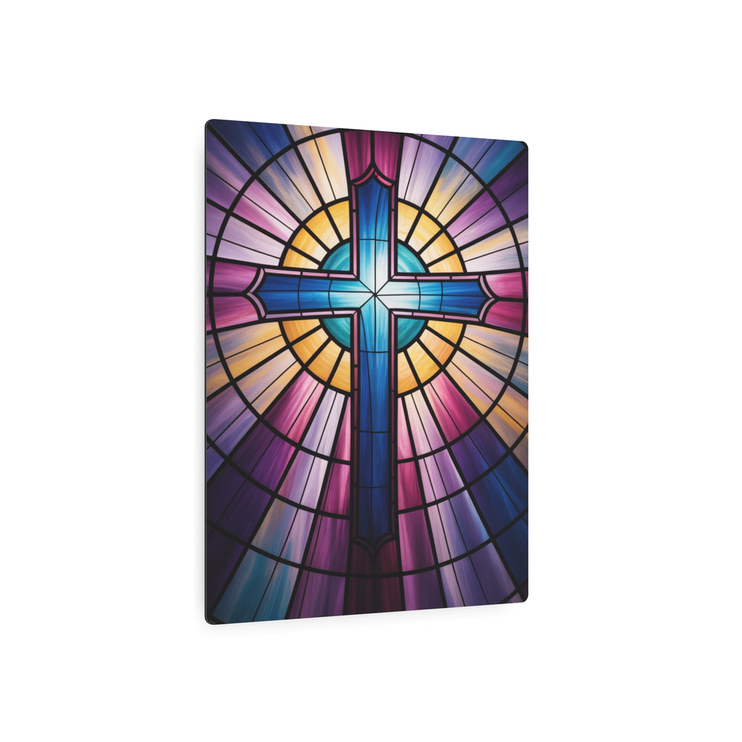"Stained Glass Cross" - Church Window Style Metal Wall Art