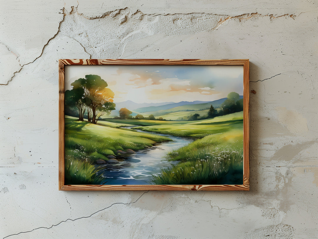 Still Waters – Watercolor Landscape Print Inspired by Psalm 23