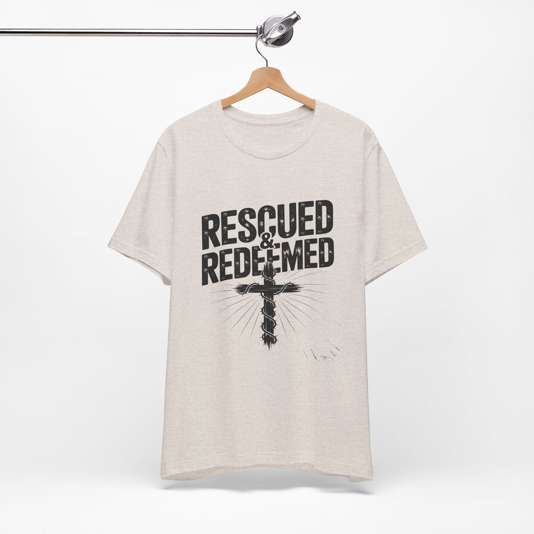Faith-Inspired Unisex Jersey Tee - Rescued & Redeemed, Christian T-Shirt, Inspirational Apparel, Gift for Believers, Casual Wear