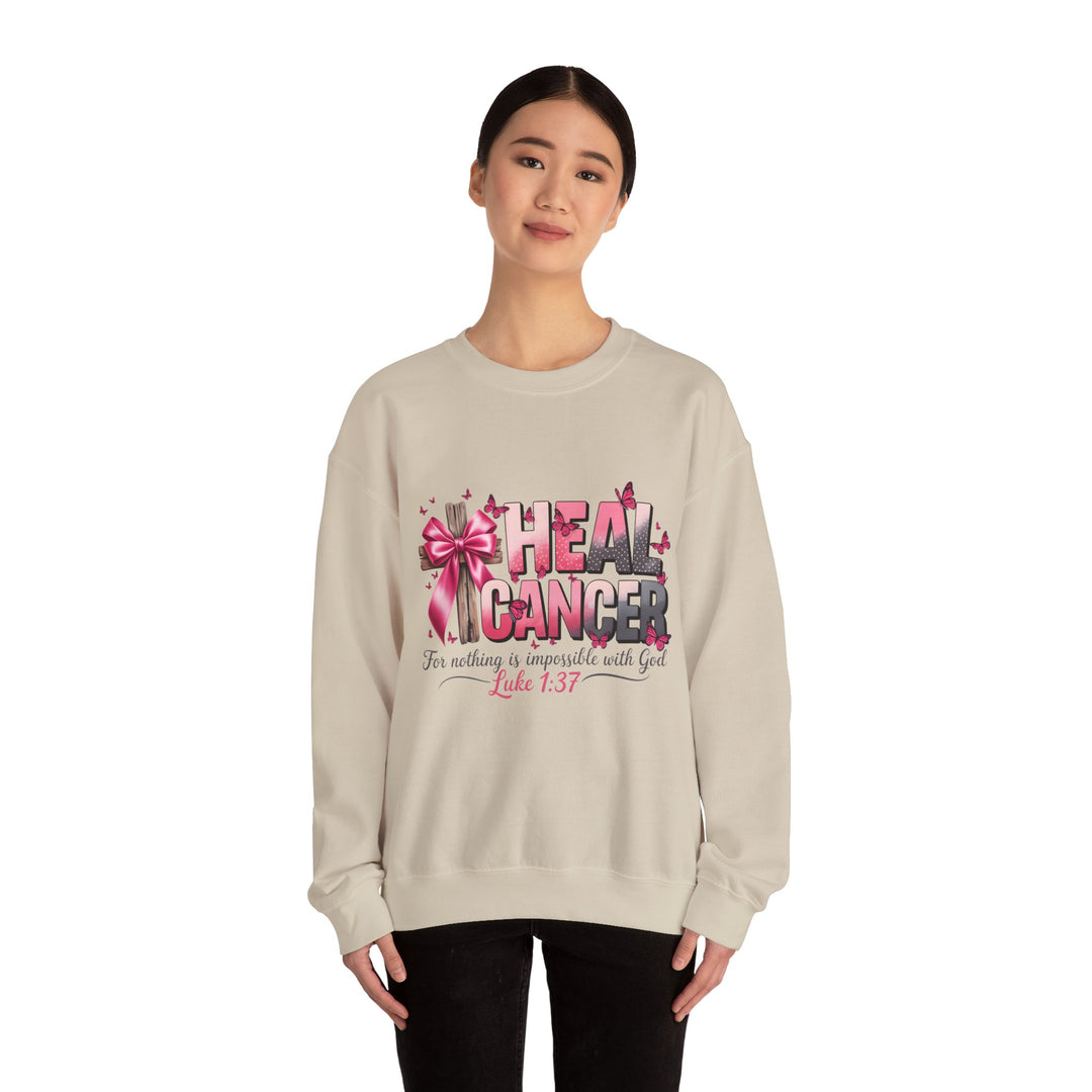 Inspirational Cancer Awareness Crewneck Sweatshirt, Comfort for Fighters, Supportive Gift, Breast Cancer Awareness, Faith & Hope
