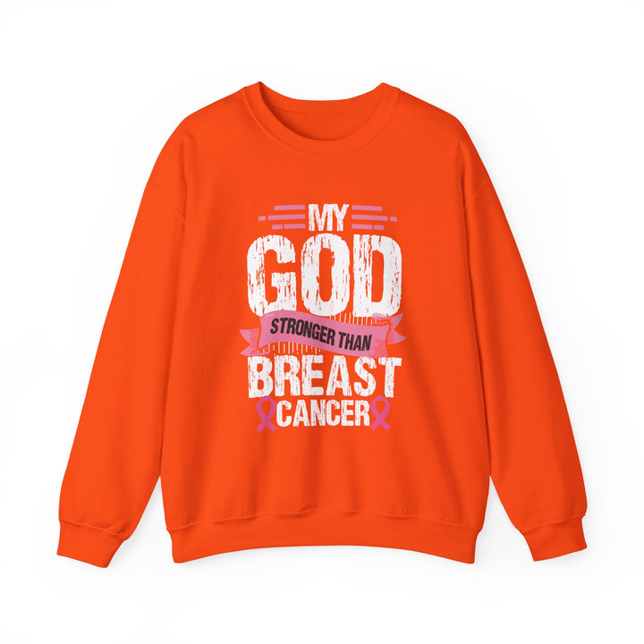 Breast Cancer Awareness Crewneck Sweatshirt, God is Stronger Than Breast Cancer, Inspirational Gift, Unisex Pullover, Support Awareness