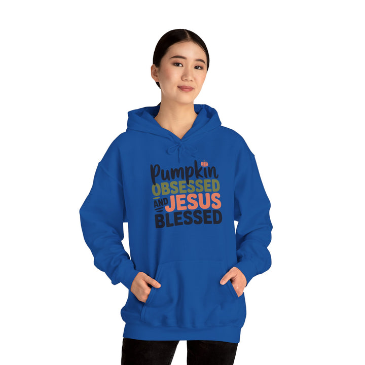 Hooded Sweatshirt - Pumpkin Obsessed and Jesus Blessed Fall Design