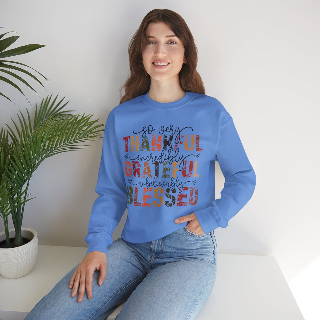 Thankful Grateful Blessed Sweatshirt | Cozy Fall Crewneck | Perfect Gift for Thanksgiving, Family Gatherings, Daily Comfort, Holiday Wear