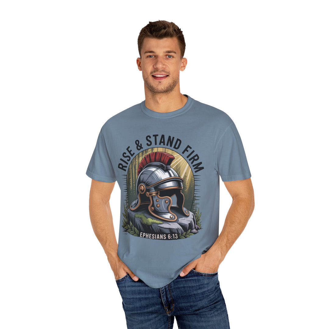 Faithful Warrior Unisex T-shirt - Rise & Stand Firm with Roman Helmet Design