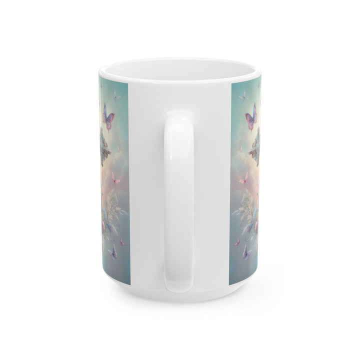 Faith & Beauty Cross Floral Mug – Christian Coffee Cup with Butterflies