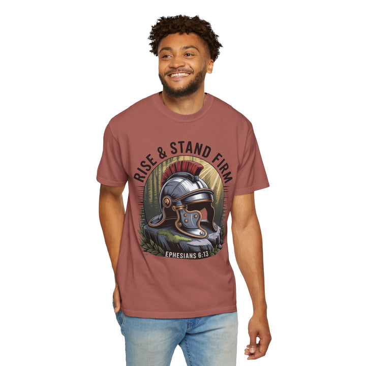 Faithful Warrior Unisex T-shirt - Rise & Stand Firm with Roman Helmet Design