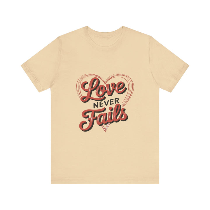 Love Never Fails – 1 Corinthians 13 Retro Heart T-Shirt