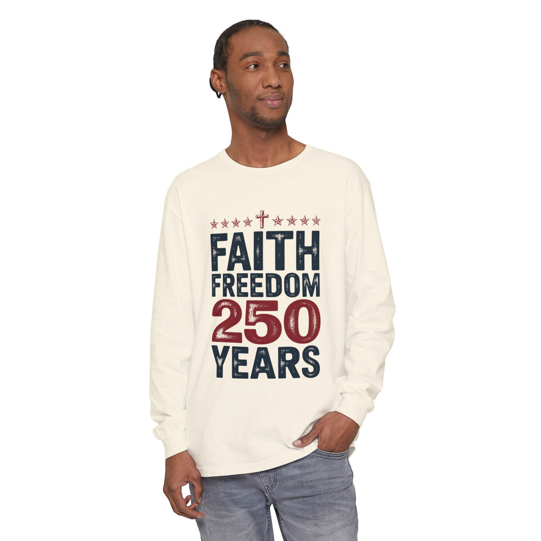 Faith Freedom Long Sleeve T-Shirt, Unisex Tee, Patriotic Apparel, Gift for Independence Day, Christian Clothing, Casual Everyday Wear