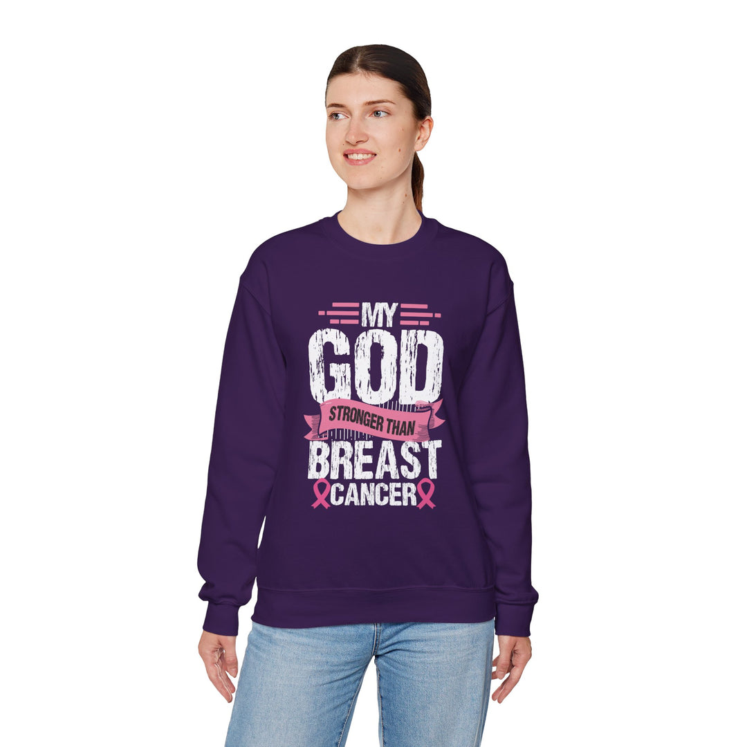 Breast Cancer Awareness Crewneck Sweatshirt, God is Stronger Than Breast Cancer, Inspirational Gift, Unisex Pullover, Support Awareness