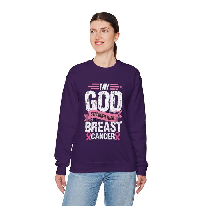 Breast Cancer Awareness Crewneck Sweatshirt, God is Stronger Than Breast Cancer, Inspirational Gift, Unisex Pullover, Support Awareness