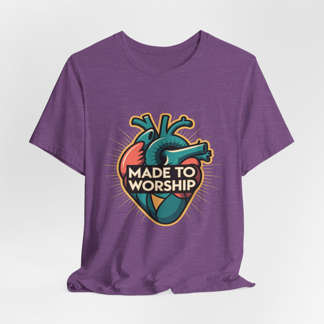 Made to Worship Unisex Jersey Tee, Heart Design Shirt, Casual Wear, Faith T-Shirt, Gift for Worshippers, Spiritual Apparel