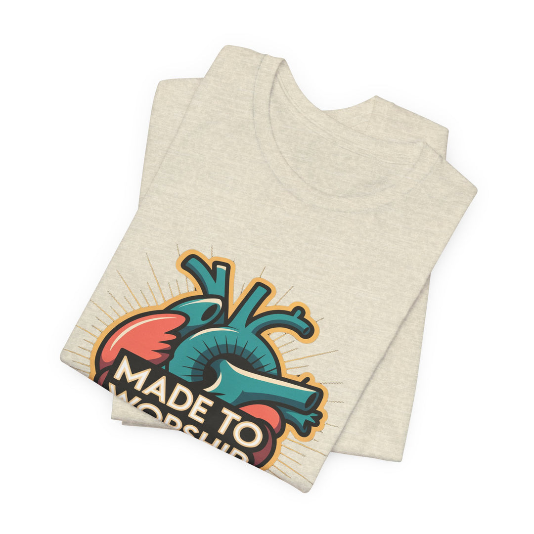 Made to Worship Unisex Jersey Tee, Heart Design Shirt, Casual Wear, Faith T-Shirt, Gift for Worshippers, Spiritual Apparel