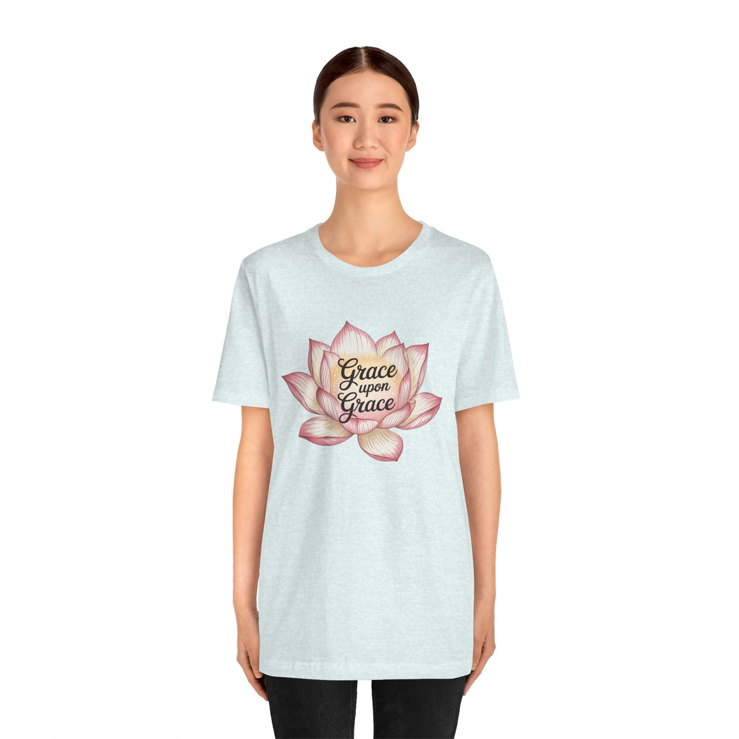 Lotus Blossom Inspirational Tee, Grace Upon Grace T-shirt, Mindfulness Gift, Spiritual Apparel, Relaxed Fit Tee, Yoga Wear