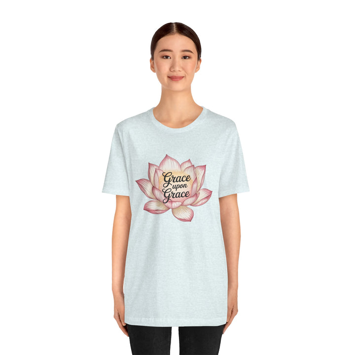 Lotus Blossom Inspirational Tee, Grace Upon Grace T-shirt, Mindfulness Gift, Spiritual Apparel, Relaxed Fit Tee, Yoga Wear
