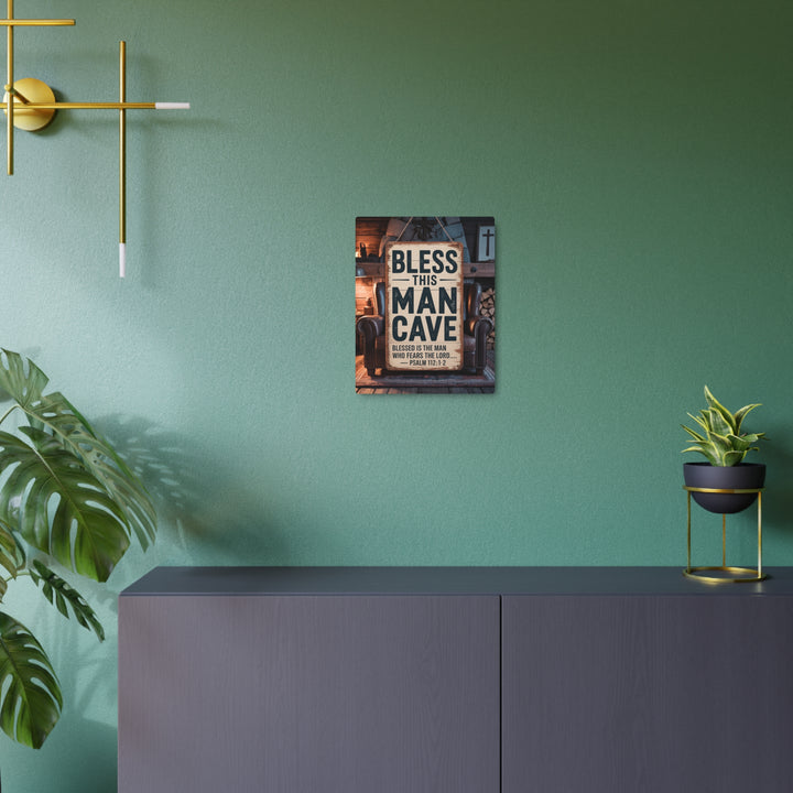 "Bless This Man Cave" - Masculine Faith Metal Wall Art