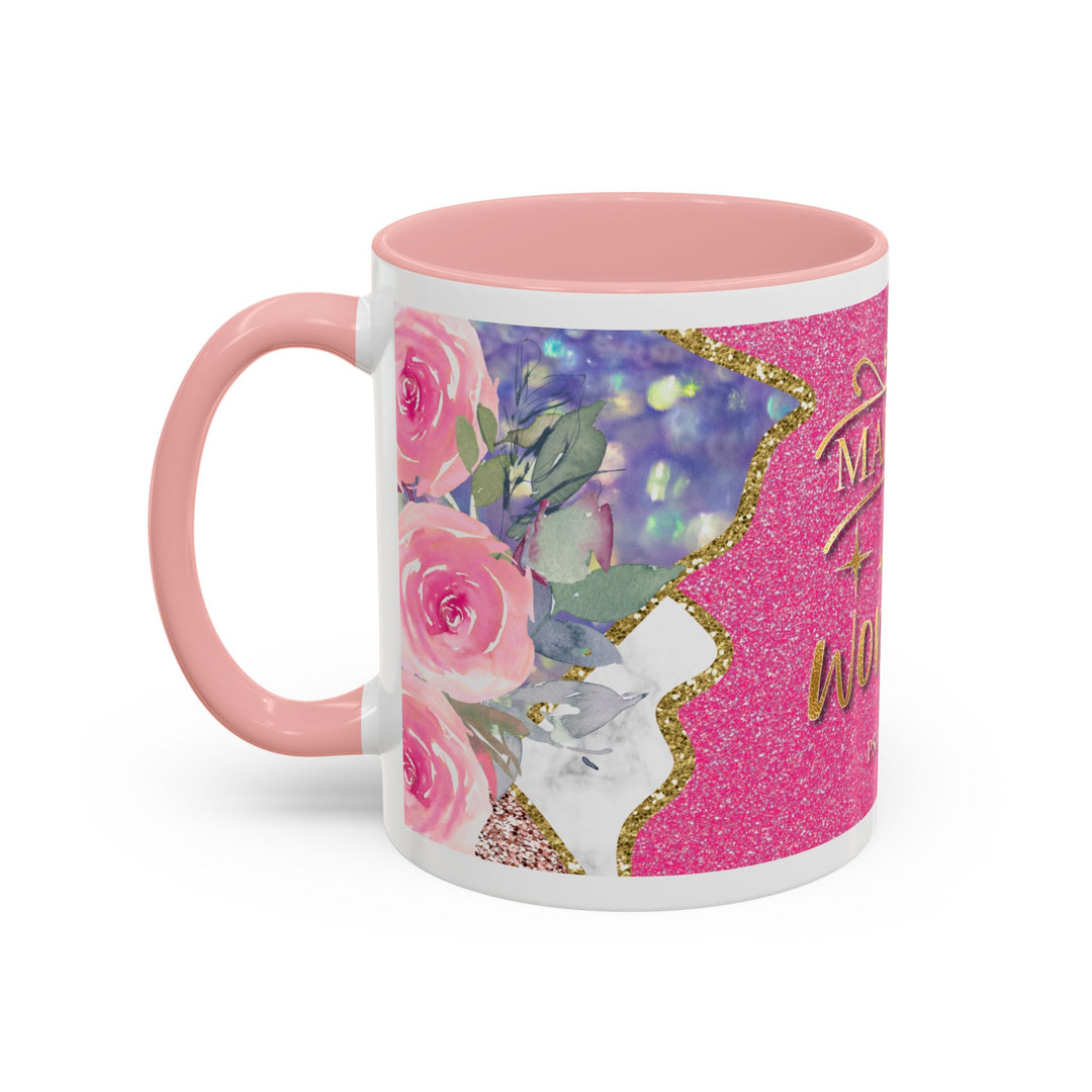 Made to Worship  Pink Glitter Floral Christian Mug