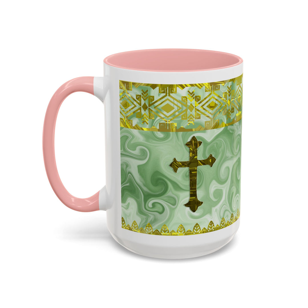Gold Cross on Mint Marble – Elegant Christian Mug