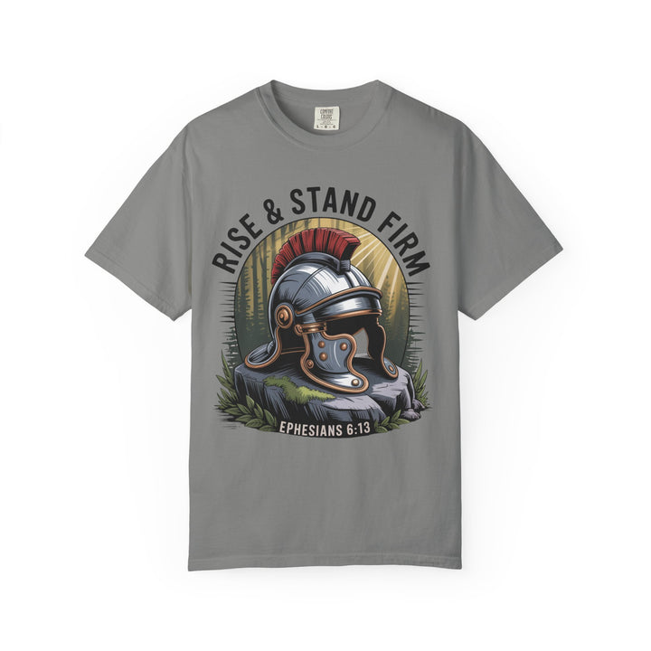 Faithful Warrior Unisex T-shirt - Rise & Stand Firm with Roman Helmet Design