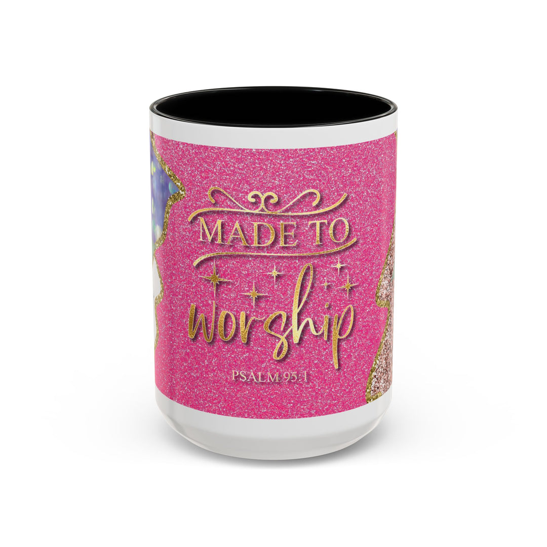 Made to Worship  Pink Glitter Floral Christian Mug