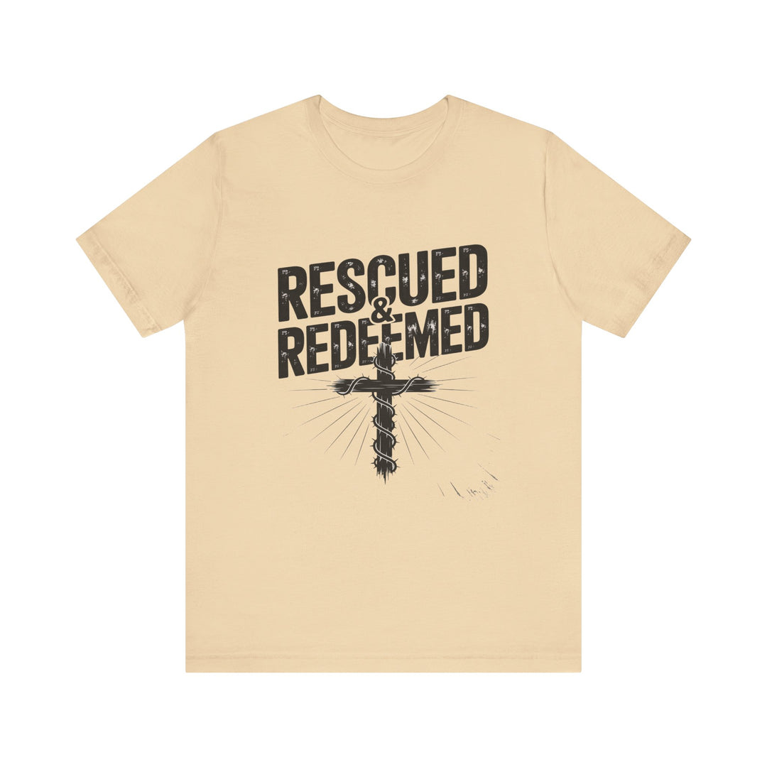 Faith-Inspired Unisex Jersey Tee - Rescued & Redeemed, Christian T-Shirt, Inspirational Apparel, Gift for Believers, Casual Wear