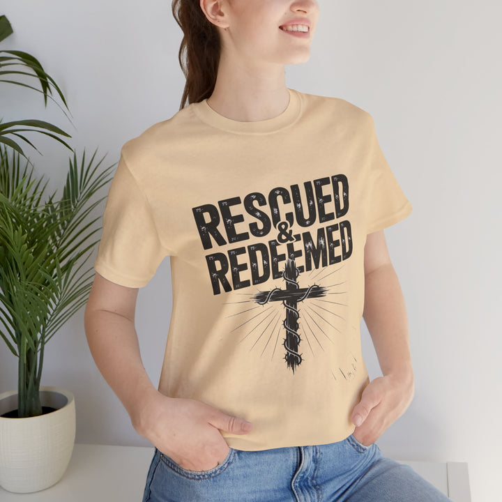 Faith-Inspired Unisex Jersey Tee - Rescued & Redeemed, Christian T-Shirt, Inspirational Apparel, Gift for Believers, Casual Wear