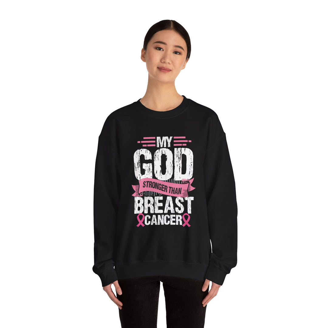 Breast Cancer Awareness Crewneck Sweatshirt, God is Stronger Than Breast Cancer, Inspirational Gift, Unisex Pullover, Support Awareness