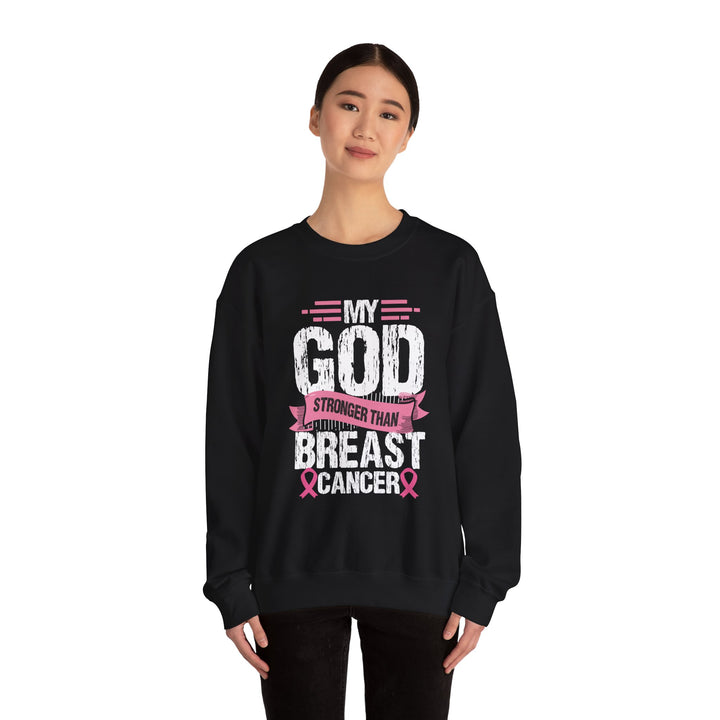 Breast Cancer Awareness Crewneck Sweatshirt, God is Stronger Than Breast Cancer, Inspirational Gift, Unisex Pullover, Support Awareness