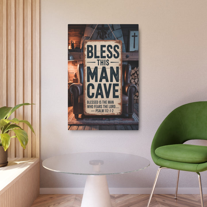 "Bless This Man Cave" - Masculine Faith Metal Wall Art