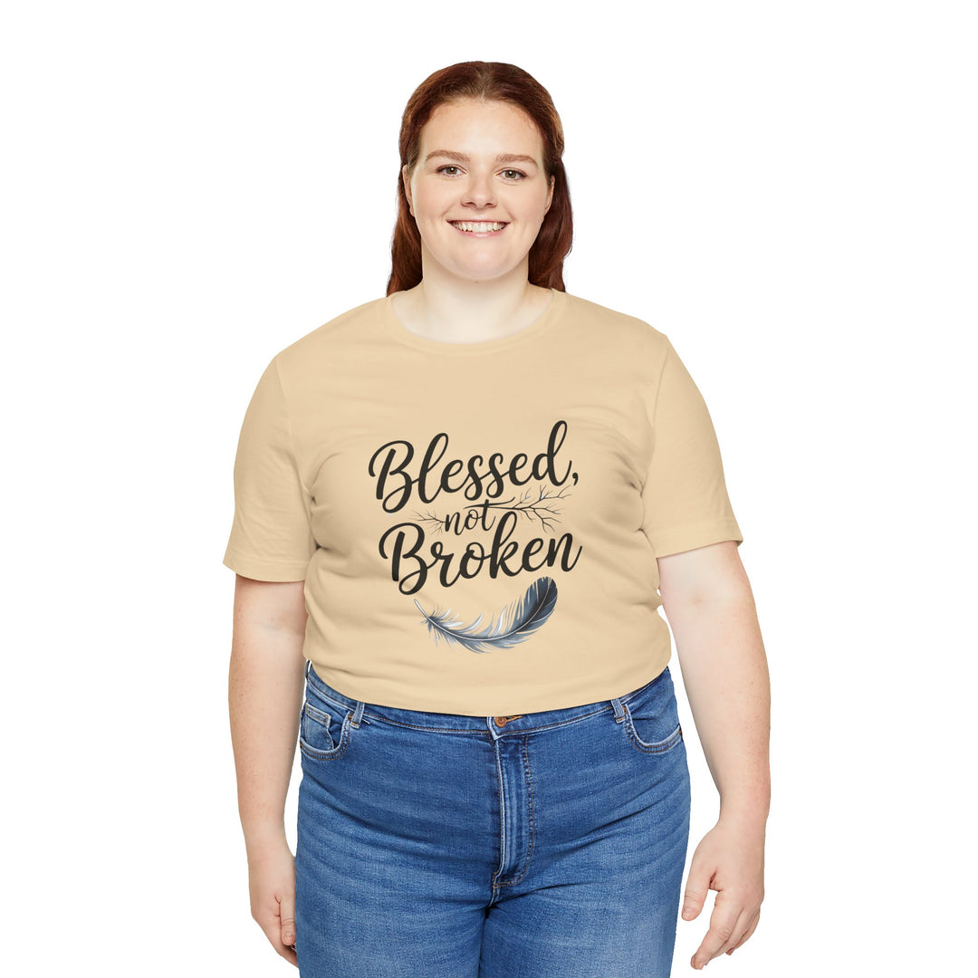 Blessed Not Broken - Graceful Feather Unisex Tee - Walk in Healing and Hope