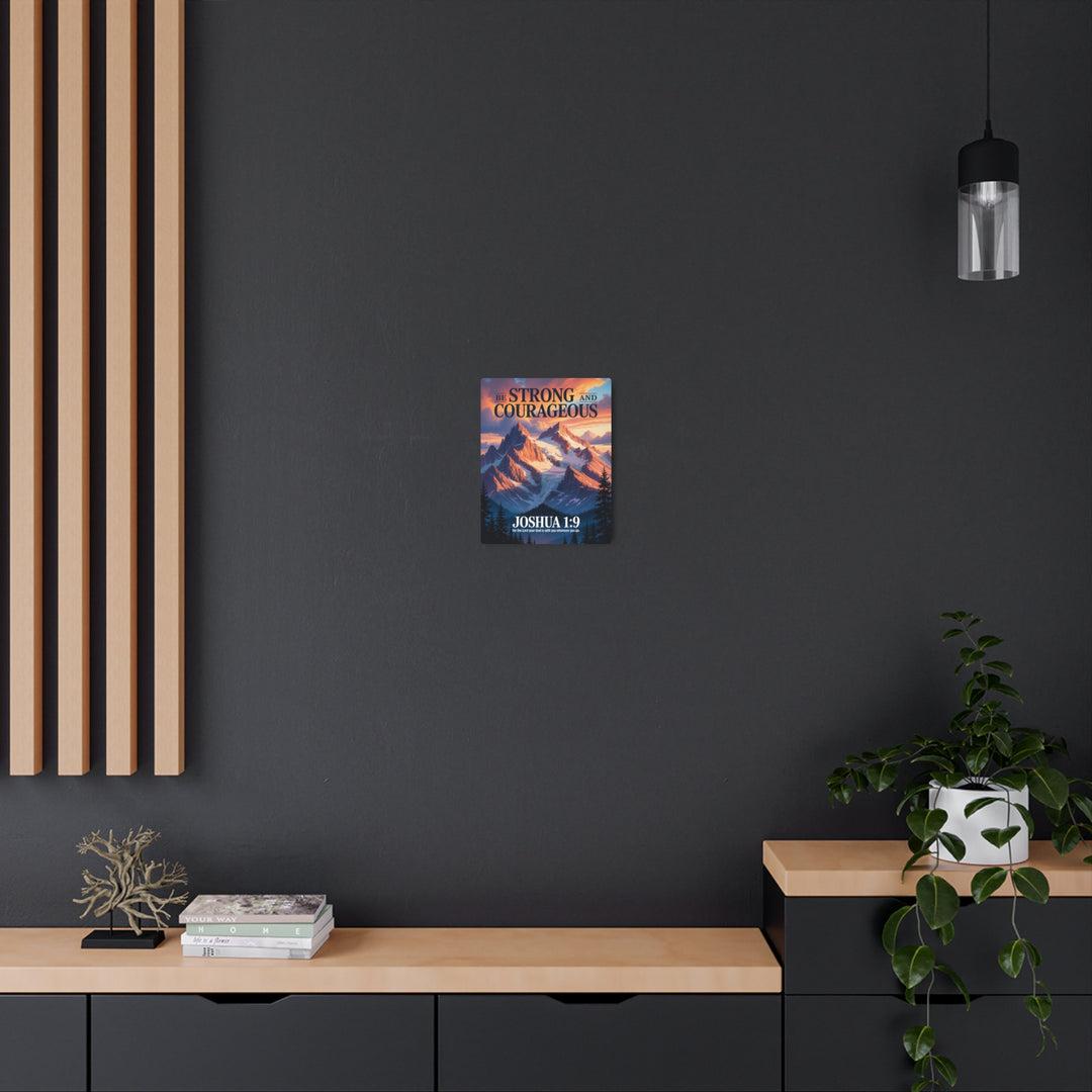 "Be Strong and Courageous - Joshua 1:9" - Mountain Sunrise Metal Wall Art