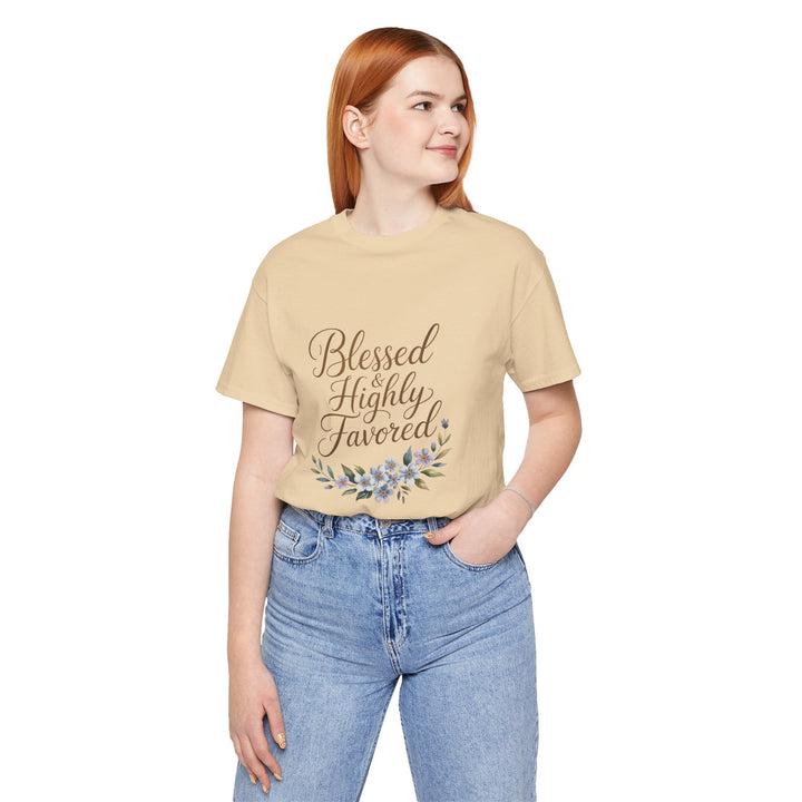 Floral Blessings Tee - Blessed Highly Favored, Inspirational T-Shirt, Gift for Her, Christian Apparel, Faith-Based Fashion