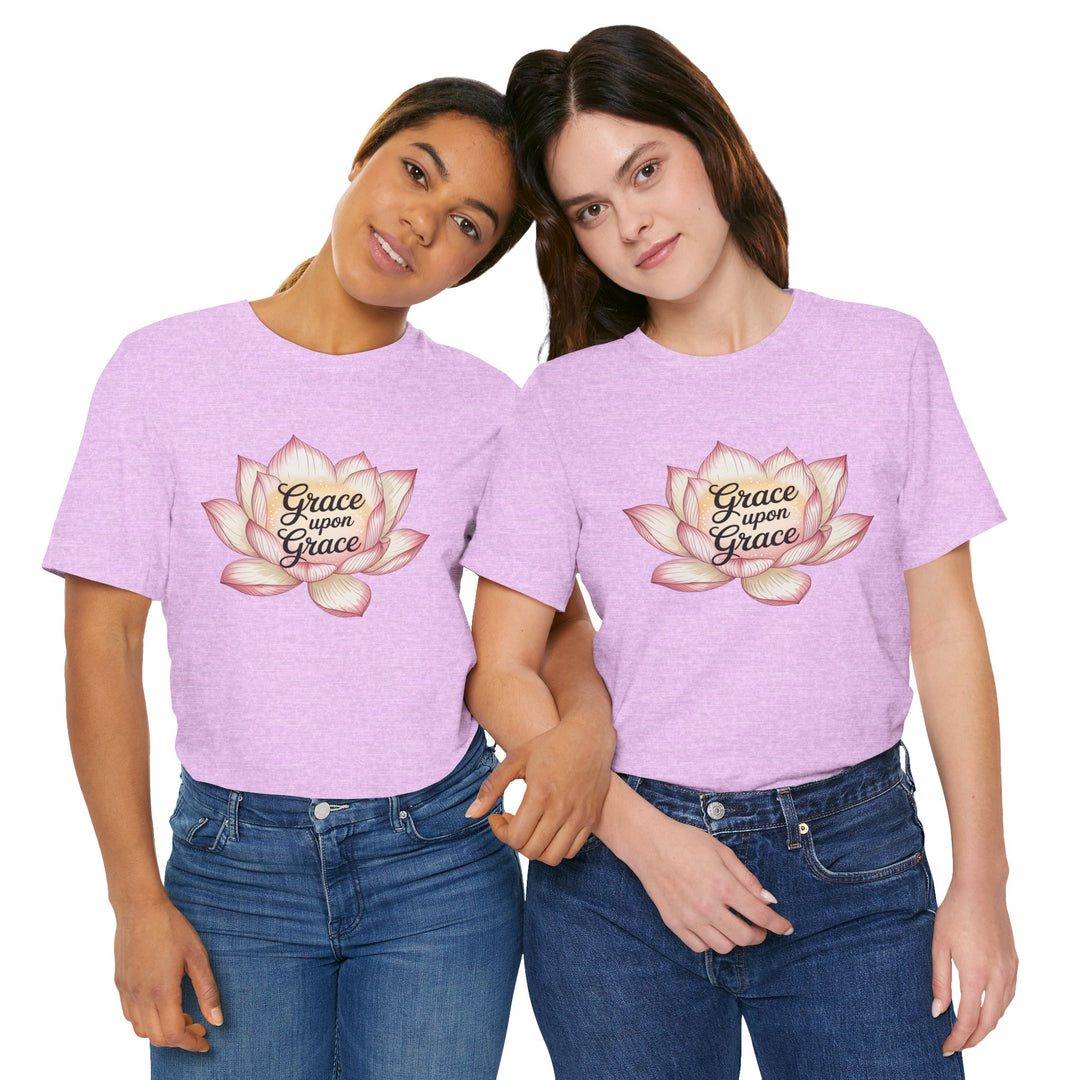 Lotus Blossom Inspirational Tee, Grace Upon Grace T-shirt, Mindfulness Gift, Spiritual Apparel, Relaxed Fit Tee, Yoga Wear