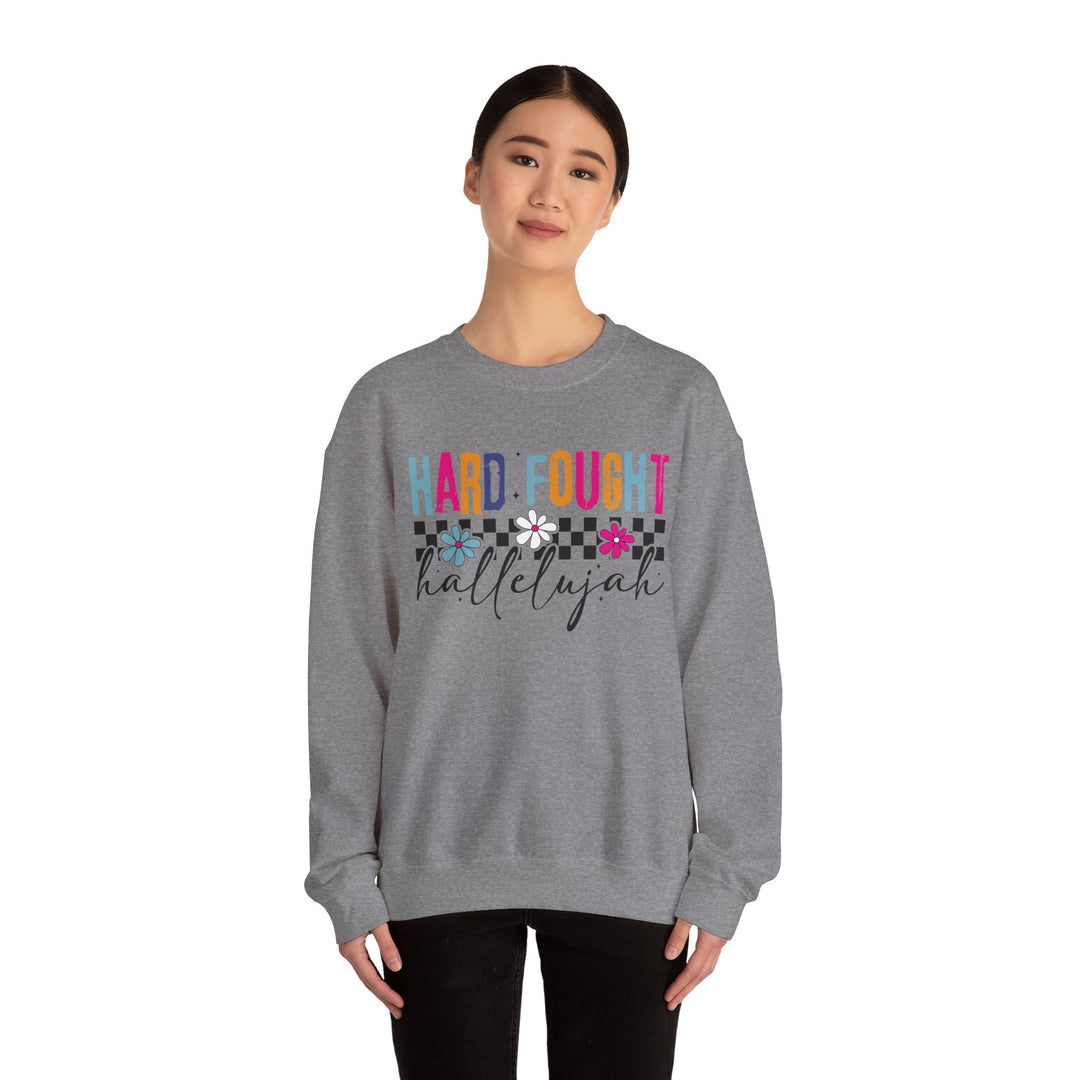 Hard Fought Hallelujah Sweatshirt | Inspirational Crewneck | Gift for Her | Cozy Casual Wear | Perfect for Holidays and Celebrations