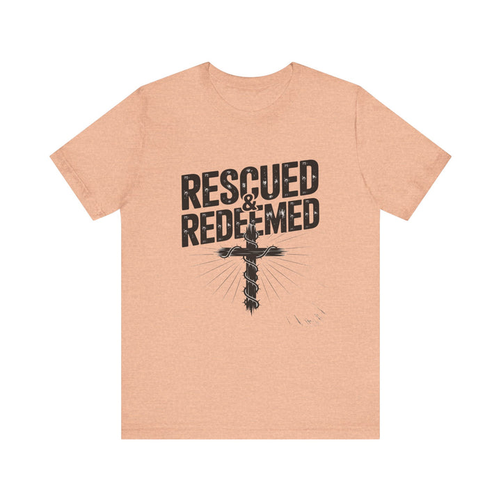 Faith-Inspired Unisex Jersey Tee - Rescued & Redeemed, Christian T-Shirt, Inspirational Apparel, Gift for Believers, Casual Wear
