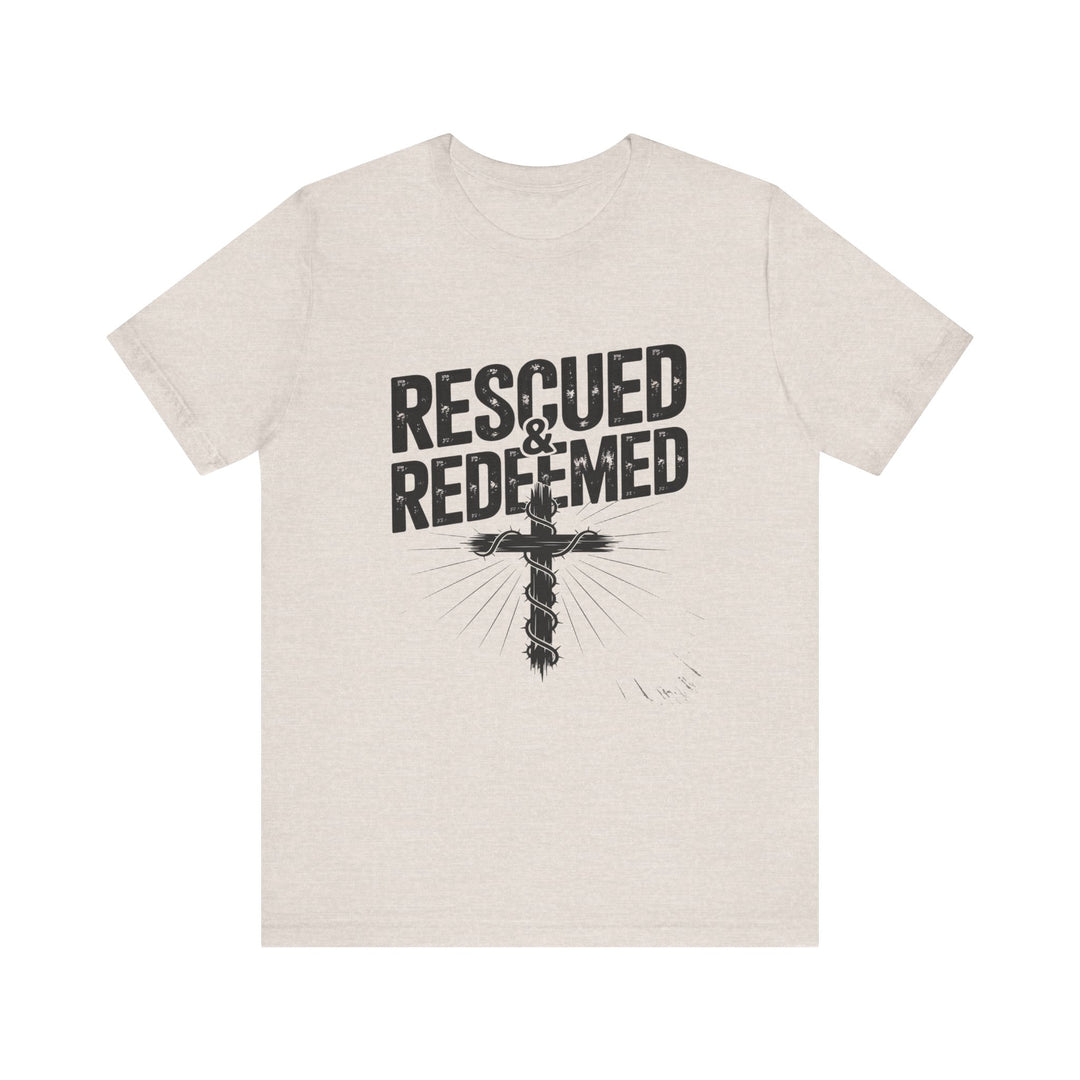 Faith-Inspired Unisex Jersey Tee - Rescued & Redeemed, Christian T-Shirt, Inspirational Apparel, Gift for Believers, Casual Wear