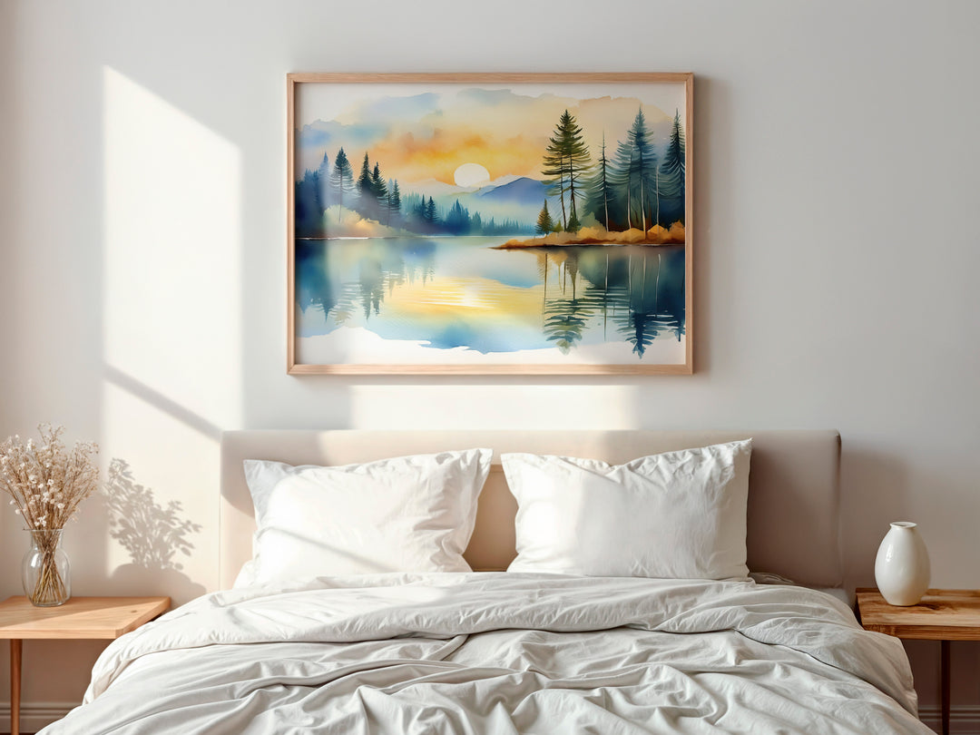 Silent Reflection – Watercolor Landscape Print Inspired by Psalm 46