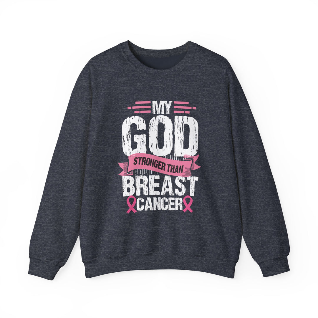 Breast Cancer Awareness Crewneck Sweatshirt, God is Stronger Than Breast Cancer, Inspirational Gift, Unisex Pullover, Support Awareness