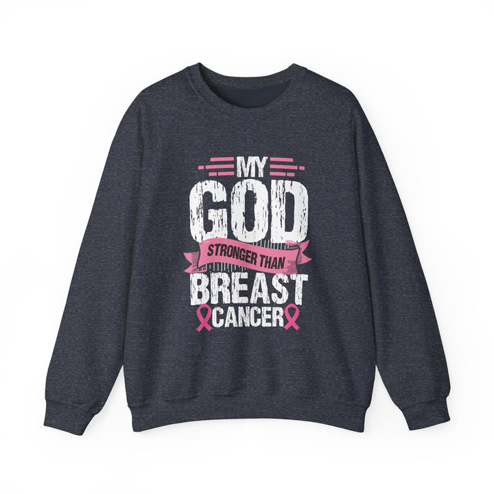 Breast Cancer Awareness Crewneck Sweatshirt, God is Stronger Than Breast Cancer, Inspirational Gift, Unisex Pullover, Support Awareness