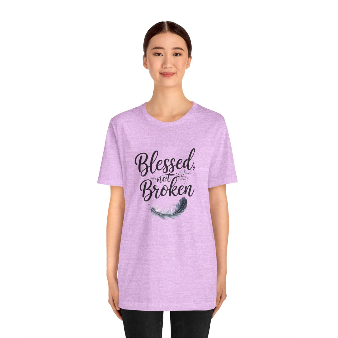 Blessed Not Broken - Graceful Feather Unisex Tee - Walk in Healing and Hope