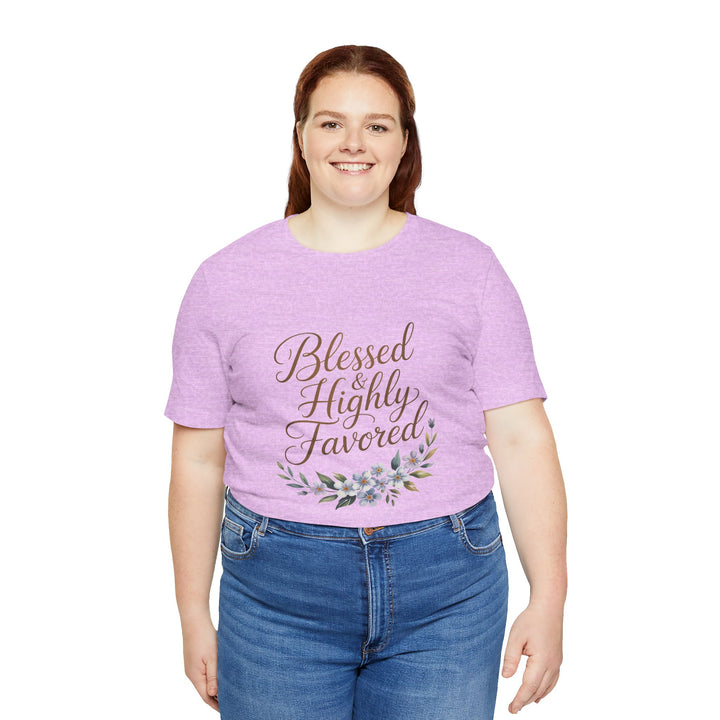 Floral Blessings Tee - Blessed Highly Favored, Inspirational T-Shirt, Gift for Her, Christian Apparel, Faith-Based Fashion