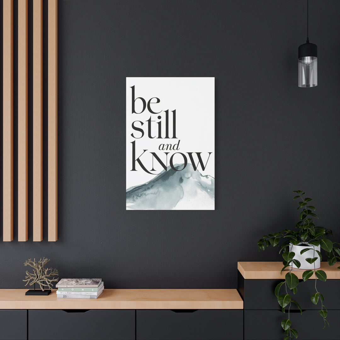 Be Still and Know – Psalm 46:10 Canvas Print | Minimalist Christian Wall Art with Mountain Design