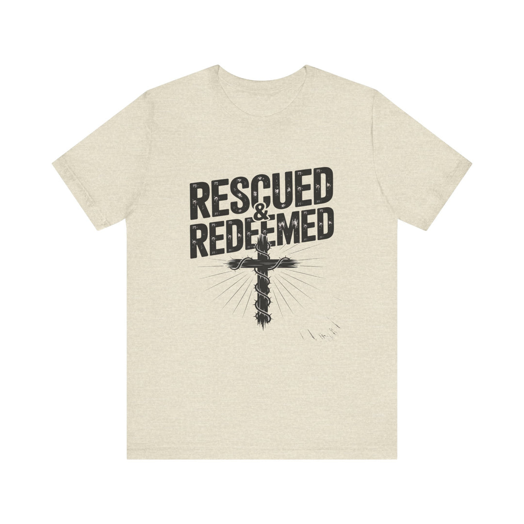 Faith-Inspired Unisex Jersey Tee - Rescued & Redeemed, Christian T-Shirt, Inspirational Apparel, Gift for Believers, Casual Wear