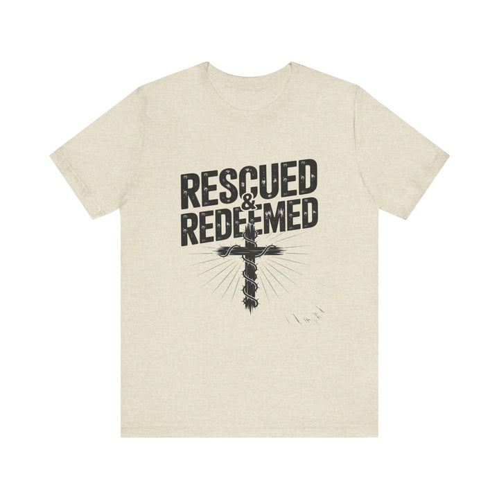 Faith-Inspired Unisex Jersey Tee - Rescued & Redeemed, Christian T-Shirt, Inspirational Apparel, Gift for Believers, Casual Wear
