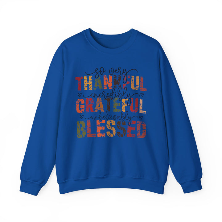 Thankful Grateful Blessed Sweatshirt | Cozy Fall Crewneck | Perfect Gift for Thanksgiving, Family Gatherings, Daily Comfort, Holiday Wear