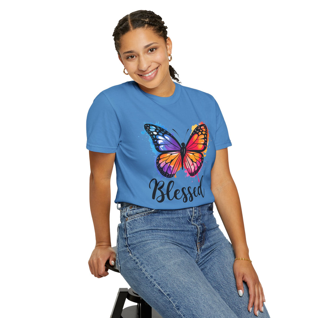 Watercolor Butterfly T-Shirt Blessed Radiant Renewed Unshakably Blessed