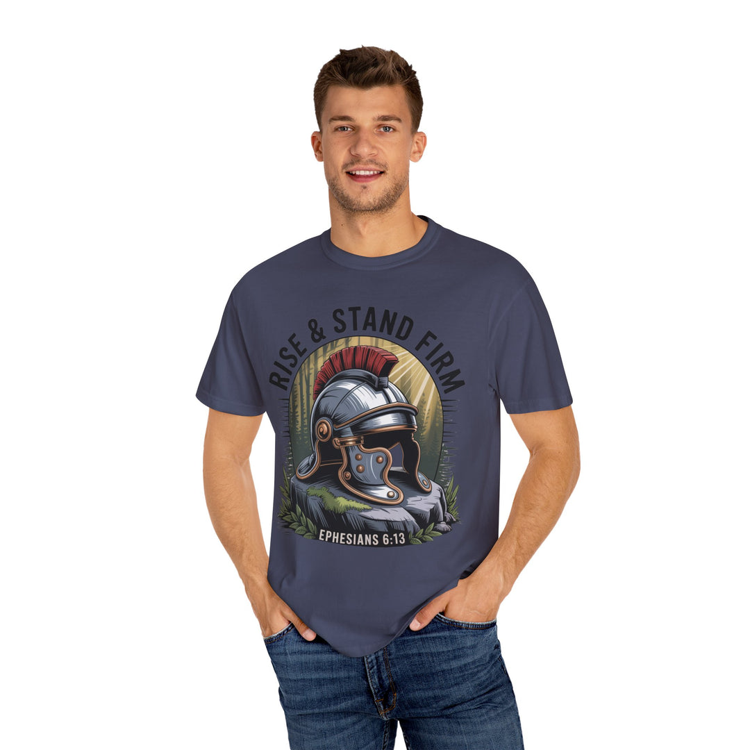 Faithful Warrior Unisex T-shirt - Rise & Stand Firm with Roman Helmet Design