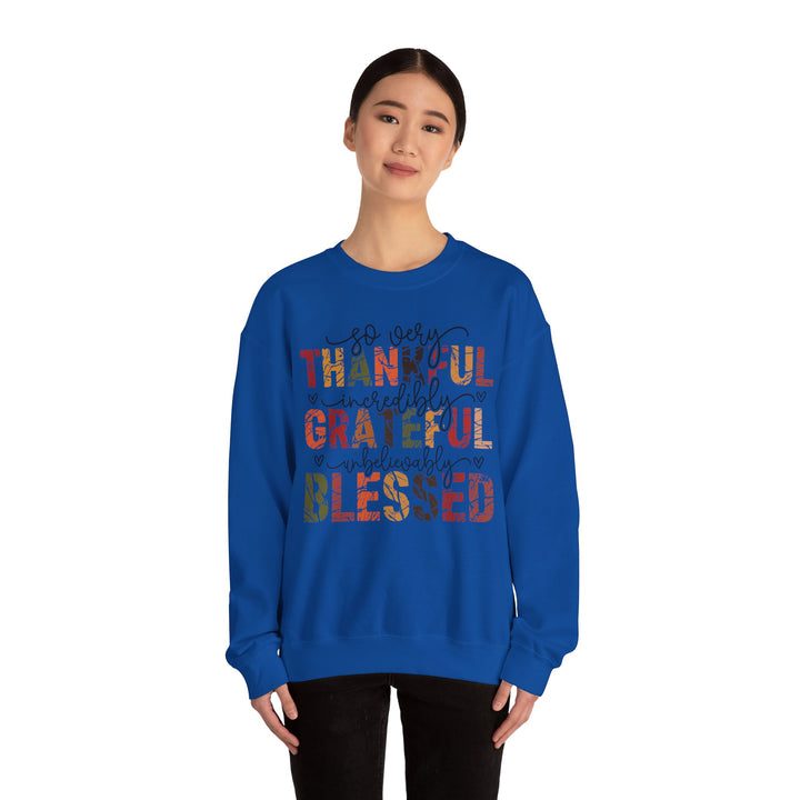 Thankful Grateful Blessed Sweatshirt | Cozy Fall Crewneck | Perfect Gift for Thanksgiving, Family Gatherings, Daily Comfort, Holiday Wear